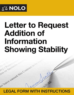 Letter to Request Addition of Information Showing Stability